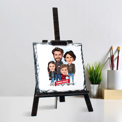 2 Çocuklu Ailemiz Karikatürlü Şövalye Ayaklı Taş - 1