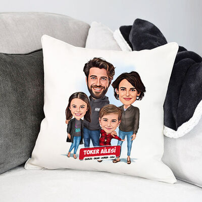 2 Çocuklu Ailemiz Karikatürlü Yastık - 1