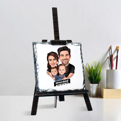 2 Çocuklu Canım Ailem Karikatürlü Şövalye Ayaklı Taş - 1