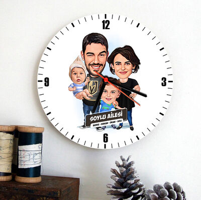 2 Çocuklu Mükemmel Aile Karikatürlü Duvar Saati - 1