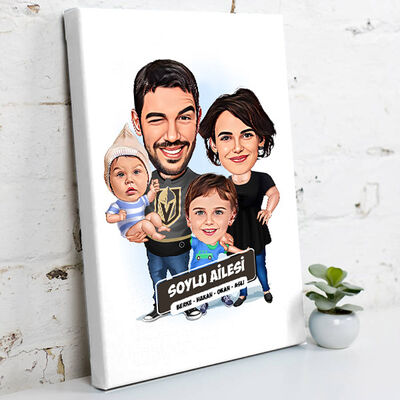 2 Çocuklu Mükemmel Aile Karikatürlü Kanvas Tablo - 1