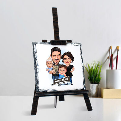 2 Çocuklu Mükemmel Aile Karikatürlü Şövalye Ayaklı Taş - 1