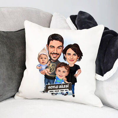 2 Çocuklu Mükemmel Aile Karikatürlü Yastık - 1