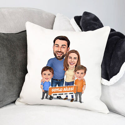 2 Erkek Çocuklu Aile Temalı Karikatürlü Yastık - 1
