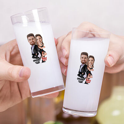 Ajan Çift Karikatürlü İkili Rakı Bardağı Seti - 2