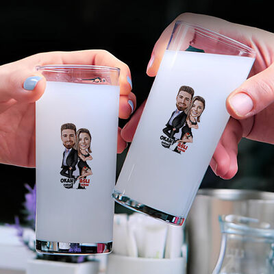 Ajan Çift Karikatürlü İkili Rakı Bardağı Seti - 1