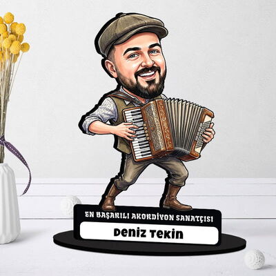 Akordiyon Sanatçısı Müzisyen Erkek Karikatürlü Biblo - 1