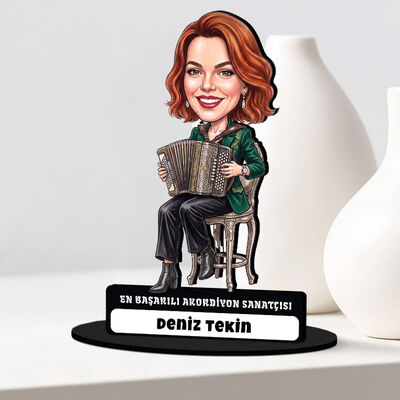 Akordiyon Sanatçısı Müzisyen Kadın Karikatürlü Biblo - 1