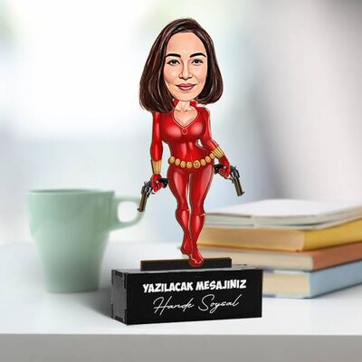 Aksiyon Seven Kadın Karikatürlü Biblo - 1