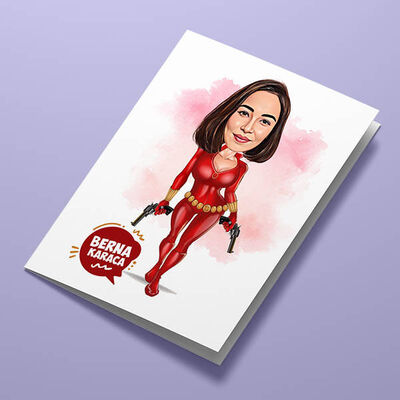 Aksiyon Seven Kadın Karikatürlü Tebrik Kartı - 1