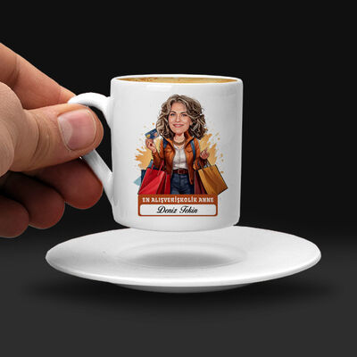 Alışveriş Delisi Anne Karikatürlü Kahve Fincanı - 1