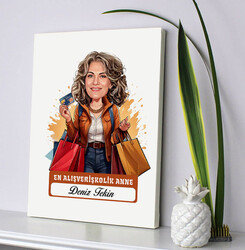 Alışveriş Delisi Anne Karikatürlü Kanvas Tablo - 2