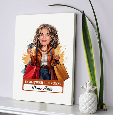 Alışveriş Delisi Anne Karikatürlü Kanvas Tablo - 2