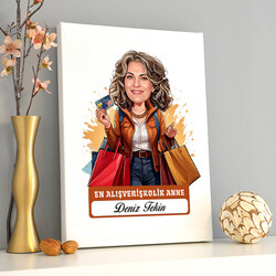 Alışveriş Delisi Anne Karikatürlü Kanvas Tablo - 1