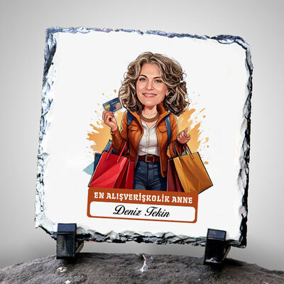 Alışveriş Delisi Anne Karikatürlü Taş Baskı - 1