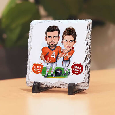 Amerikan Futbolcusu Çiftler Karikatürlü Taş Baskı - 1