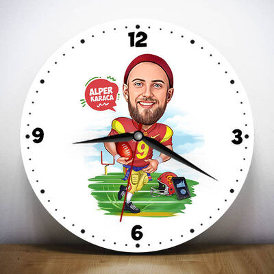 Amerikan Futbolcusu Erkek Karikatürlü Duvar Saati - 1