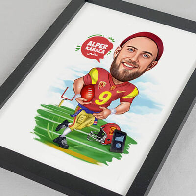 Amerikan Futbolcusu Erkek Karikatürlü Resim Çerçevesi - 1