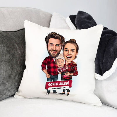 Anne Baba ve Bebek Karikatürlü Yastık - 1