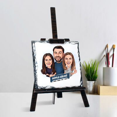 Anne Baba ve Genç Kızları Karikatürlü Şövalye Ayaklı Taş - 1