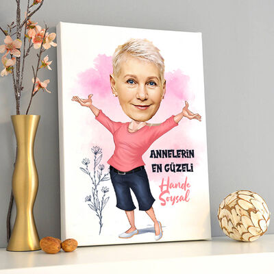 Annelerin En Güzeli Karikatürlü Kanvas Tablo - 1