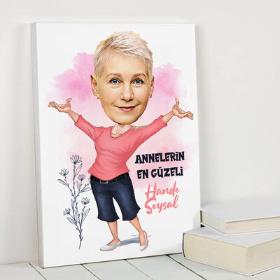 Annelerin En Güzeli Karikatürlü Kanvas Tablo - 3