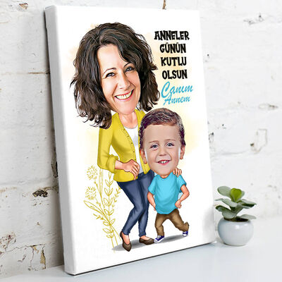 Annem ve Ben Karikatürlü Kanvas Tablo - 3