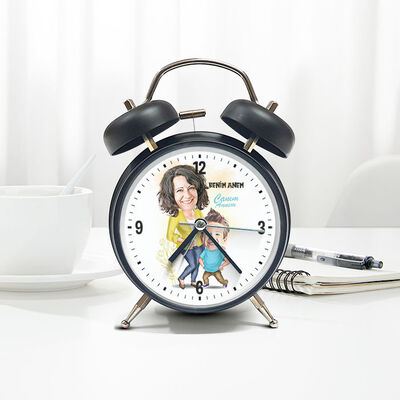 Annesi ve Oğlu Karikatürlü Çalar Saat - 1