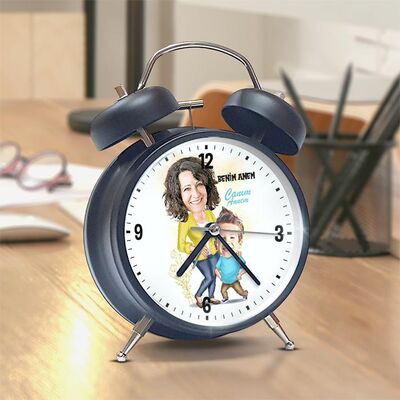 Annesi ve Oğlu Karikatürlü Çalar Saat - 3