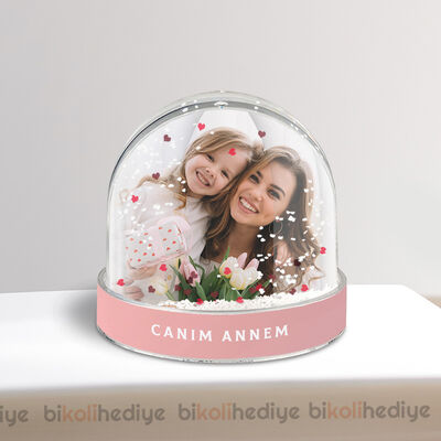 Anneye Hediye Fotoğraflı Kar Küresi - 5