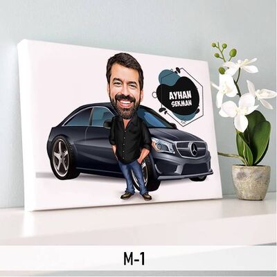 Araba Tutkunu Erkek Karikatürlü Kanvas Tablo - 1