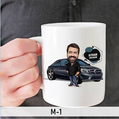 Araba Tutkunu Erkek Karikatürlü Kupa Bardak - 1