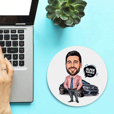 Arabasına Aşık Erkek Karikatürlü Mousepad - 1