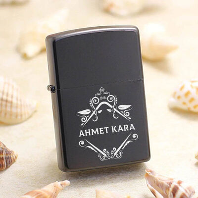 Arkadaşa Tasarım İsimli Metal Siyah Çakmak - 1