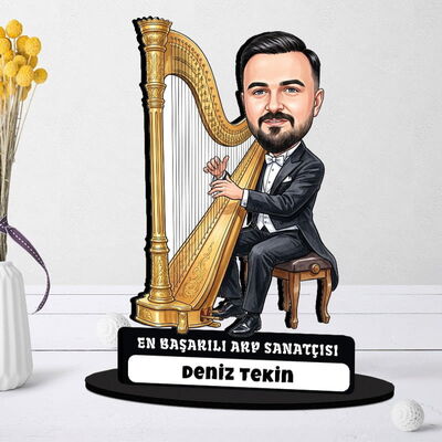 Arp Sanatçısı Müzisyen Erkek Karikatürlü Biblo - 1