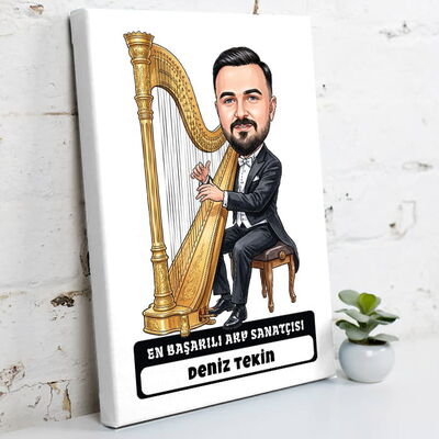 Arp Sanatçısı Müzisyen Erkek Karikatürlü Kanvas Tablo - 1