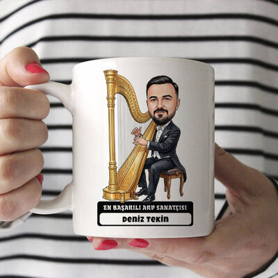 Arp Sanatçısı Müzisyen Erkek Karikatürlü Kupa Bardak - 1
