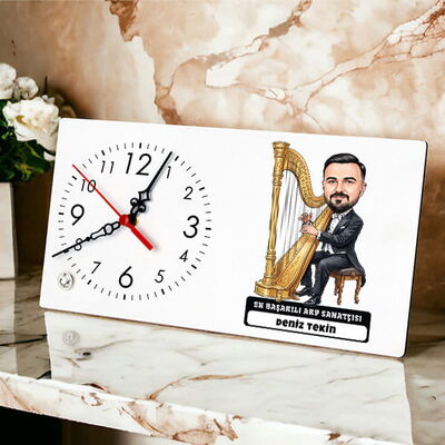 Arp Sanatçısı Müzisyen Erkek Karikatürlü Masa Saati - 1