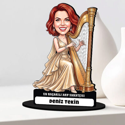 Arp Sanatçısı Müzisyen Kadın Karikatürlü Biblo - 1
