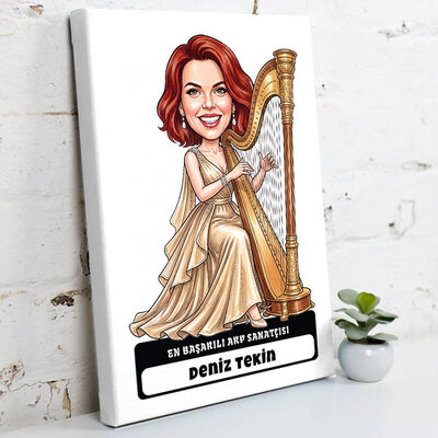 Arp Sanatçısı Müzisyen Kadın Karikatürlü Kanvas Tablo - 1