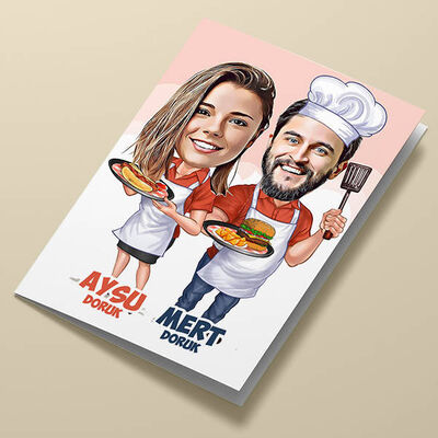 Aşçı Çiftler Karikatürlü Tebrik Kartı - 1