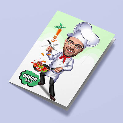 Aşçı Erkek Karikatürlü Tebrik Kartı - 1