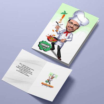 Aşçı Erkek Karikatürlü Tebrik Kartı - 4