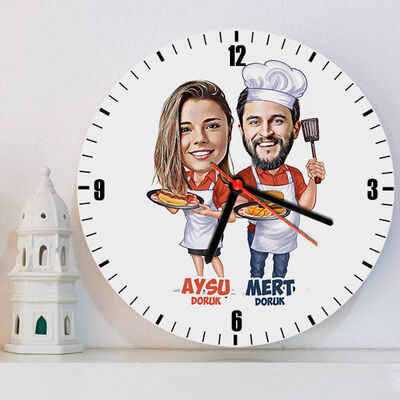 Aşçı Sevgililer Karikatürlü Duvar Saati - 1