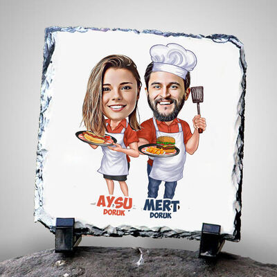 Aşçı Sevgililer Karikatürlü Taş Baskı - 1