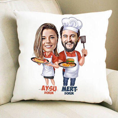 Aşçı Sevgililer Karikatürlü Yastık - 1