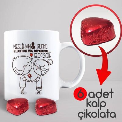 Aşık Çiftler Kupa Bardak ve Kalp Çikolata - 2