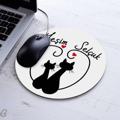 Aşık Kedicikler İsimli Yuvarlak Mousepad - 1