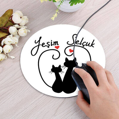 Aşık Kedicikler İsimli Yuvarlak Mousepad - 2