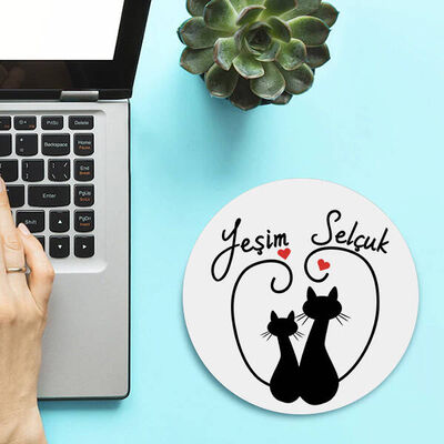 Aşık Kedicikler İsimli Yuvarlak Mousepad - 3